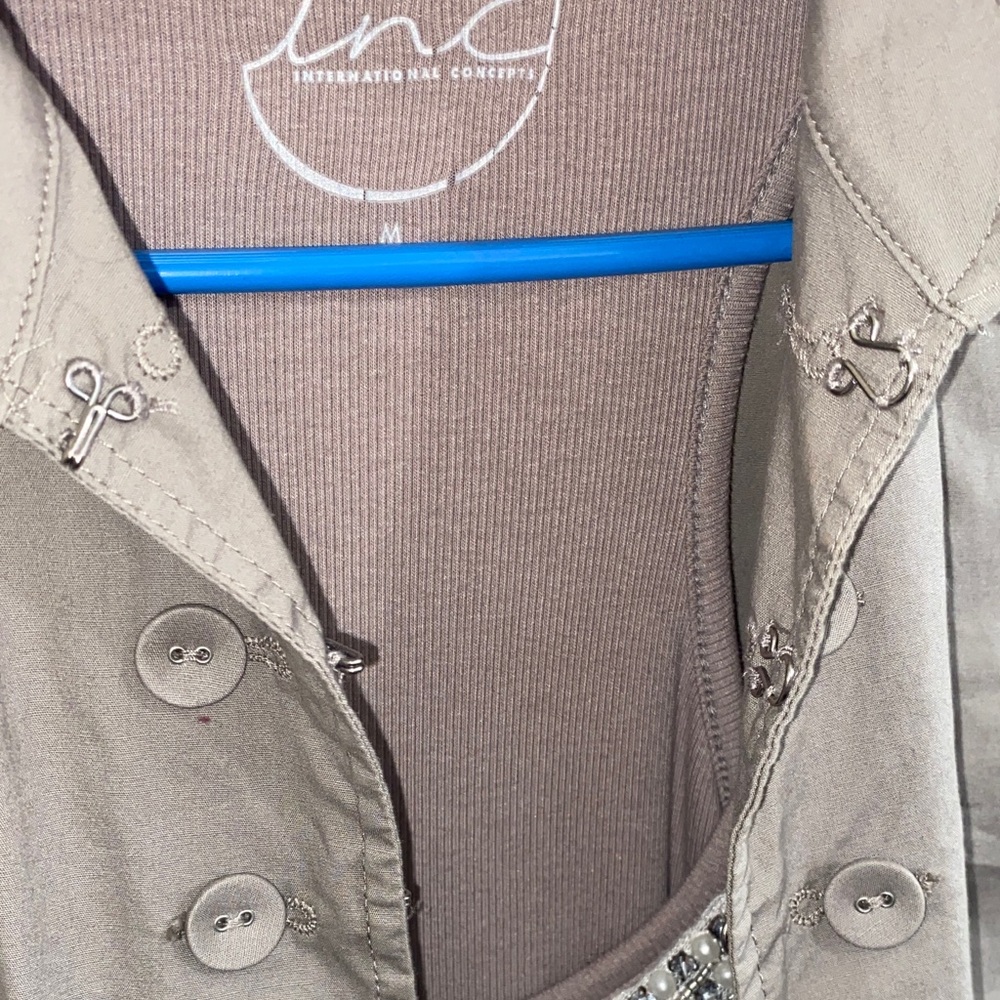 INC International Concepts Taupe Embellished Tank with Matching Taupe Jacket - Picture 3 of 10